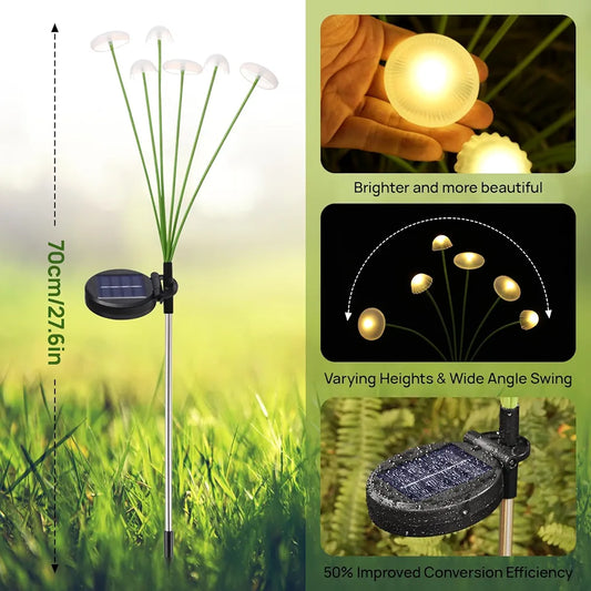 Solar Garden Lights - 1 Pack, Dual Mode LED Solar Mushroom Lights, Waterproof Solar Garden Decoration, Patio, Solar Jellyfish Lights for Garden Ambience (Warm Light)
